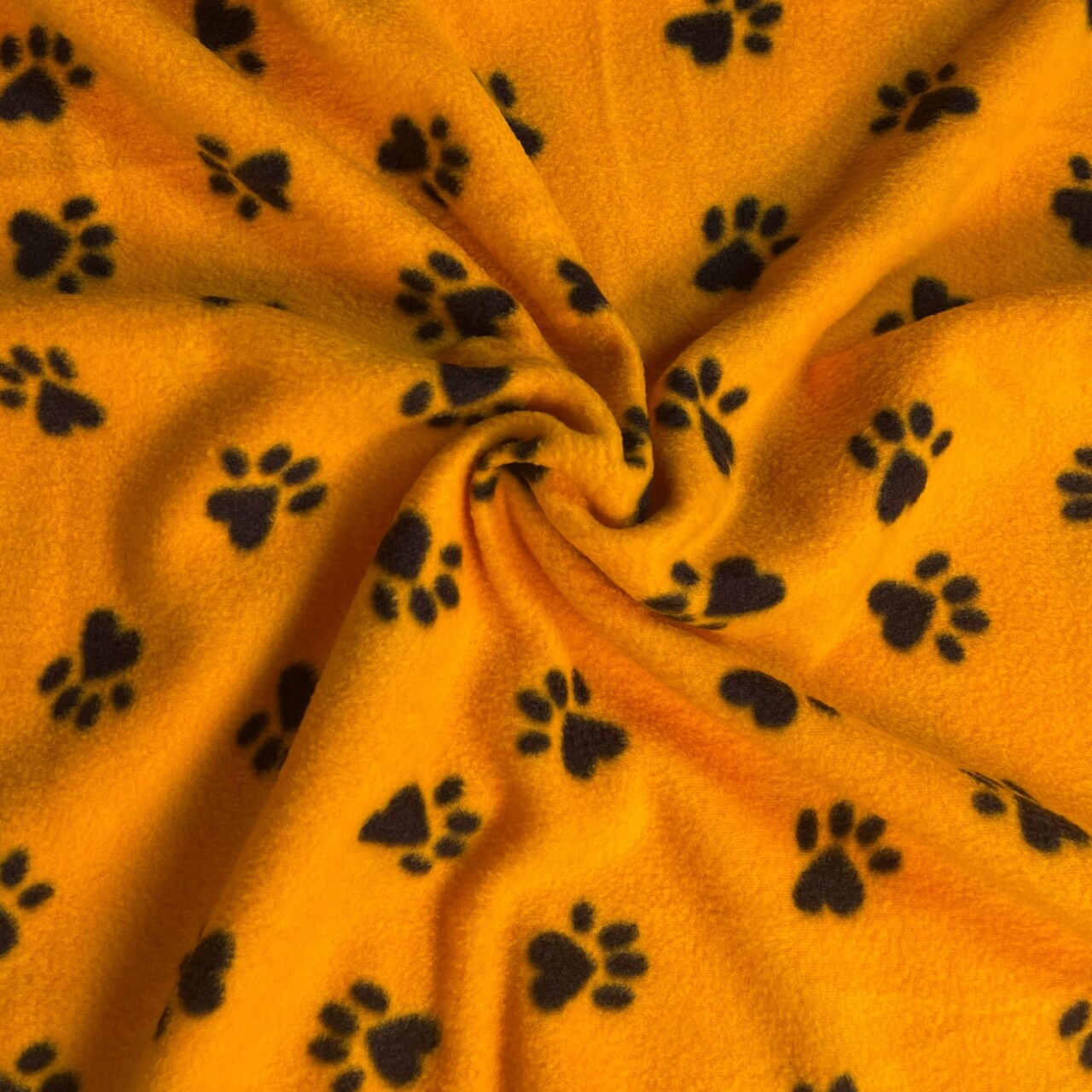 FabricLA | Fleece Fabric By The Yard | 36"X60" Inch Wide | Anti Pill Polar Fleece | Soft, Blanket, Throw, Poncho, Pillow Cover, PJ Pants, Booties, Eye Mask - Paws Print - Yellow & Black (1 Yard)